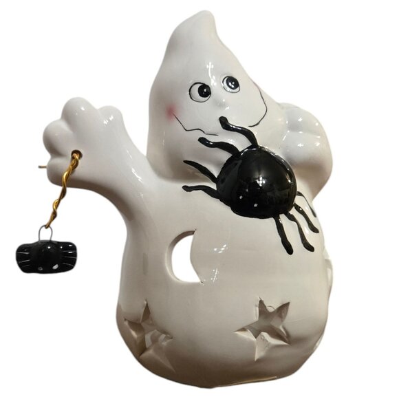 Ceramic Ghost and Spider Tea Light Holder Halloween Decor Candleholder - Picture 16 of 16